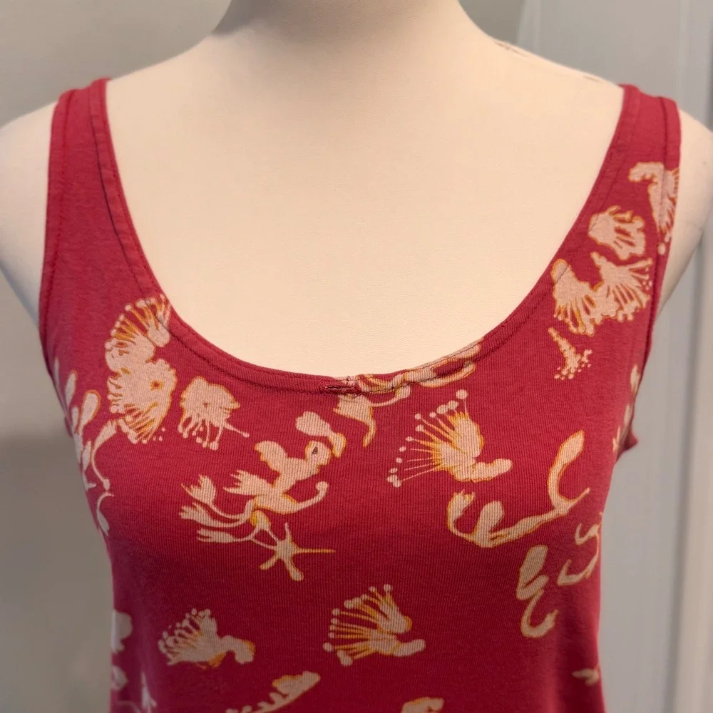 Free People Red Floral Print Scoop Neck Tank Top Vintage Style | Size M